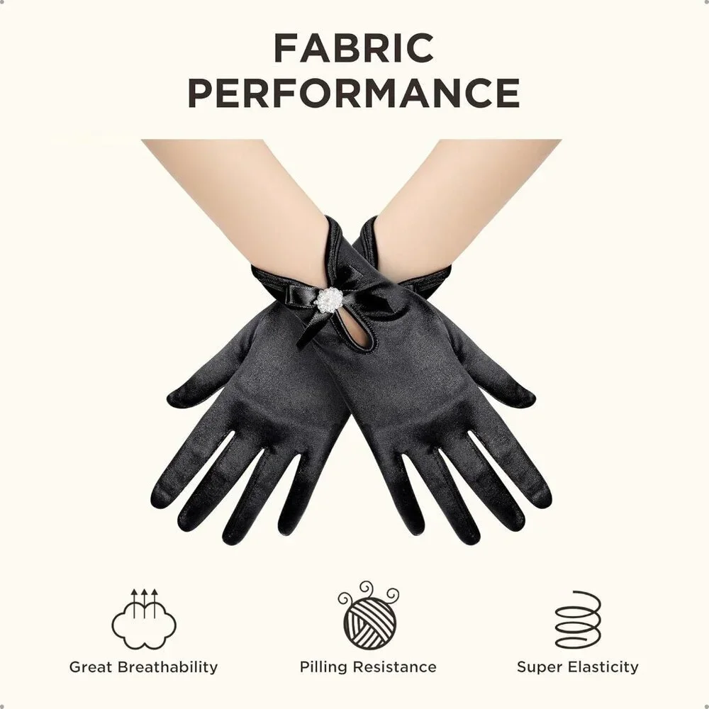 Women's Satin Short Gloves Wrist Party Prom Black Evening Elegant Accessories